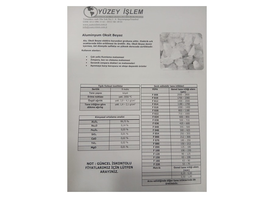 Alüminyum Oksit Beyaz - Yüzey İşlem